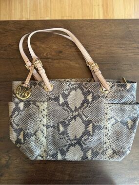 Michael Kors Beige Snake-Print Tote Bag